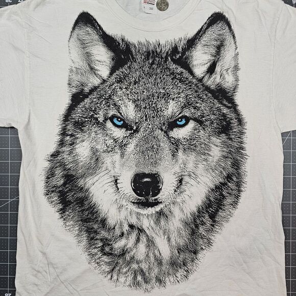 Y2K Wolf Tshirt Large Nature Biker Streetwear Big Face Retro 90s Spirit - Picture 2 of 9